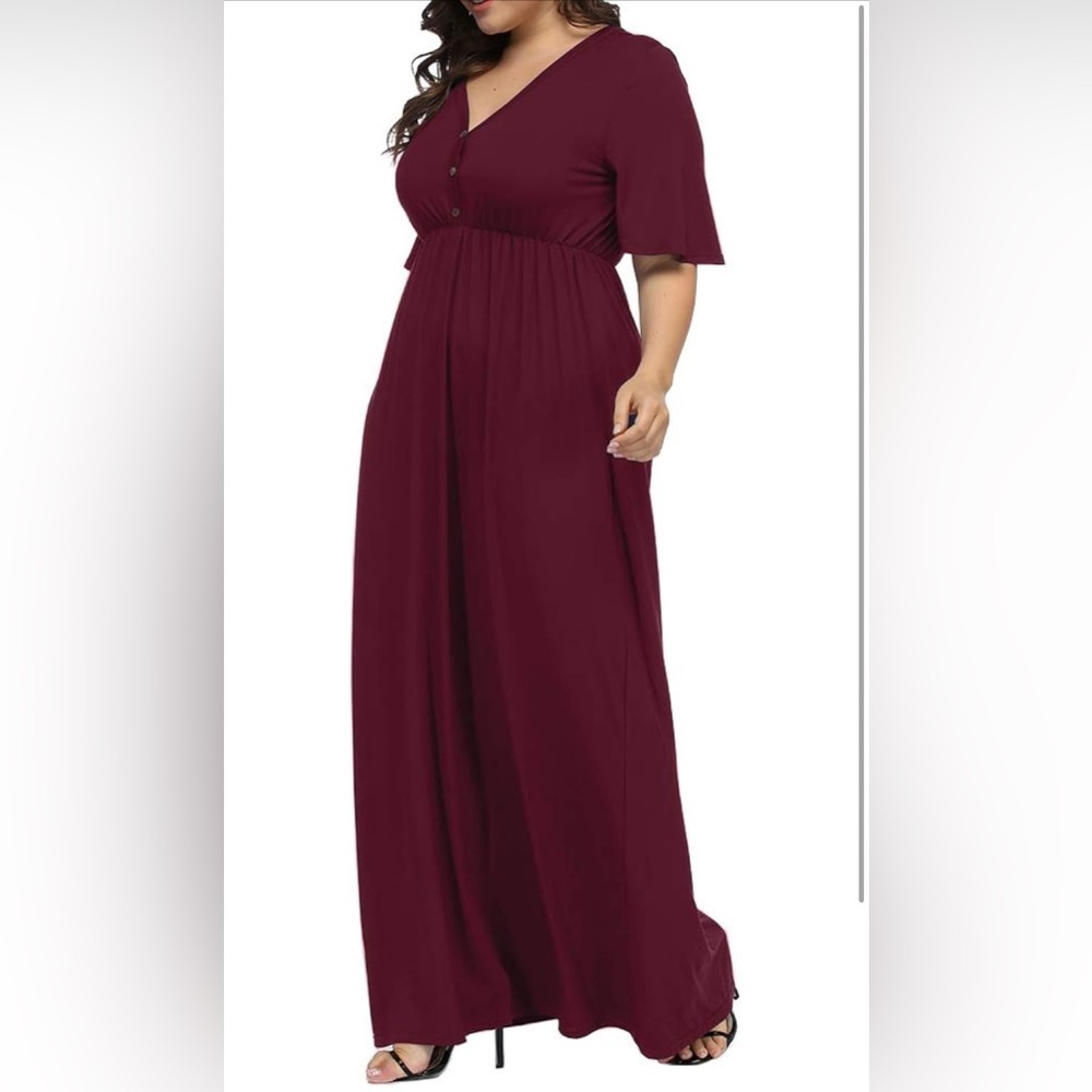 ALLGRACE Maroon Maxi Dress Size 2XL Plus size - Picture 4 of 9